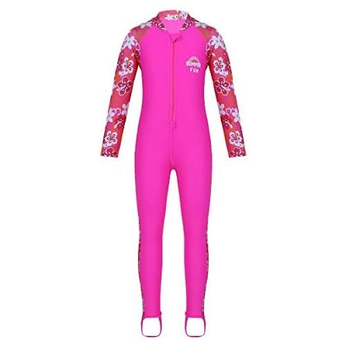  Loodgao Kids Boys Girls Full Wetsuit One Piece Rash Guard Swimsuit Floral Print Sun Protection Sunsuit Swimwear