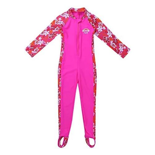  Loodgao Kids Boys Girls Full Wetsuit One Piece Rash Guard Swimsuit Floral Print Sun Protection Sunsuit Swimwear