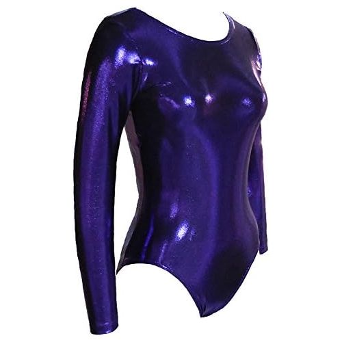  Look-It Activewear Shiny Purple Long Sleeve Jewel Leotard for Gymnastics or Dance girls and women