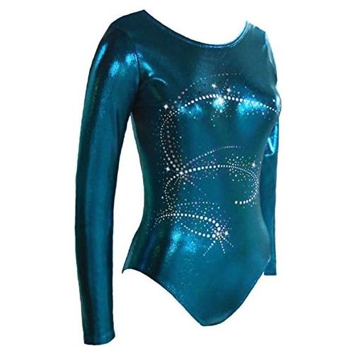  Look-It Activewear Jade Sparkle Aerial Long Sleeve Leotard for Gymnastics and Dance girls and women