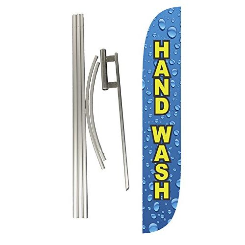  LookOurWay Hand Wash Water Drips Blue Feather Flag Complete Set with Poles & Ground Spike