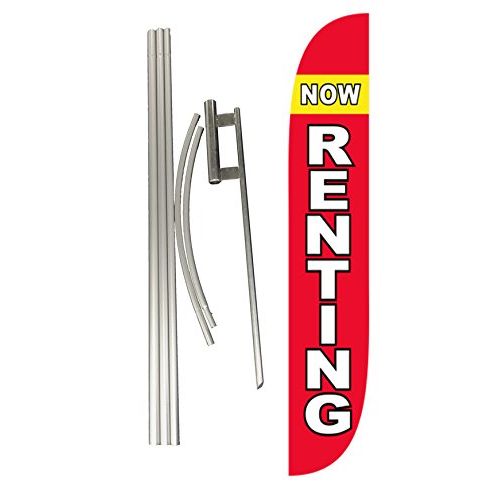  LookOurWay Now Renting Feather Flag Complete Set with Poles & Ground Spike