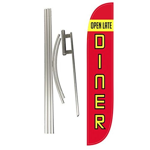  LookOurWay Open Late Diner Feather Flag Complete Set with Pole & Ground Spike