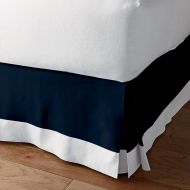 Loom Atrium Classic Box Pleated Bed Skirt Dust Ruffle Tailored Styling (Navy Blue/White,Full - 21 Drop)