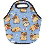 [아마존베스트]Neoprene Lunch Bag, Loomiloo Printed Insulated Lunch Box School Picnic Thermal Carrying Gourmet Food Container Organizer, Lunch Bags for Kids, Girls, Boys and Women(cute pug L73142