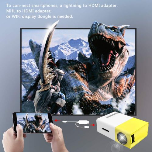  Projector, LoongSon Mini Portable LED Projector, Smartphone Pocket Projector with AV USB SD HDMI for Video/Movie/Game/Home Theater Video Projector (Yellow)