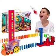 Loopa Domino Train ? Automatic Domino Brick Laying Toy Train for Toddlers Aged 3-7 ?Tracking Set with 120 Domino Pieces, Train, Rocket and Launching Pad ? Easy to Use and Fun ? Education