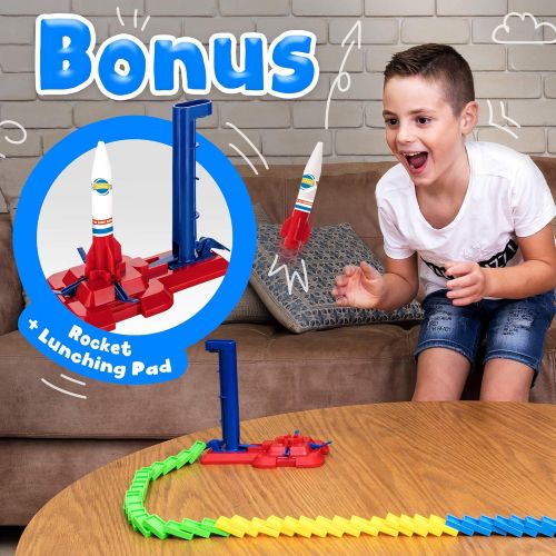  Loopa Domino Train ? Automatic Domino Brick Laying Toy Train for Toddlers Aged 3-7 ?Tracking Set with 120 Domino Pieces, Train, Rocket and Launching Pad ? Easy to Use and Fun ? Education