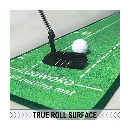  Loowoko Indoor Putting Green with Ball Return, Golf Practice Training Equipment Putting Mat for Home Office