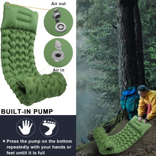  Loowoko Sleeping Pad Camping Mat for Backpacking Gear - Hiking Air Mattress Ultralight Camping Pads with Build-in Inflatable Pump - Upgrade Thickness & Size