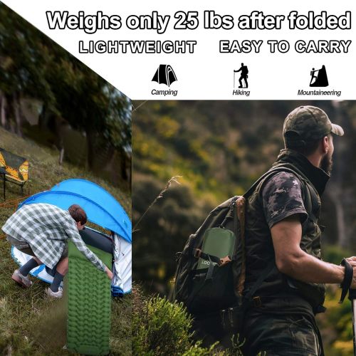  Loowoko Sleeping Pad Camping Mat for Backpacking Gear - Hiking Air Mattress Ultralight Camping Pads with Build-in Inflatable Pump - Upgrade Thickness & Size
