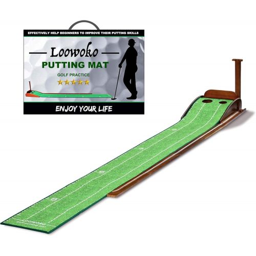  [아마존베스트]Loowoko Wood Golf Putting Green Mat with Auto Ball Return System Mini Golf Game Practice Equipment and Golf Gifts for Men Home Office Backyard Indoor Outdoor Use (Indoor Golf)