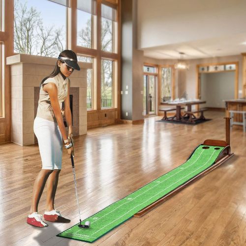  [아마존베스트]Loowoko Wood Golf Putting Green Mat with Auto Ball Return System Mini Golf Game Practice Equipment and Golf Gifts for Men Home Office Backyard Indoor Outdoor Use (Indoor Golf)