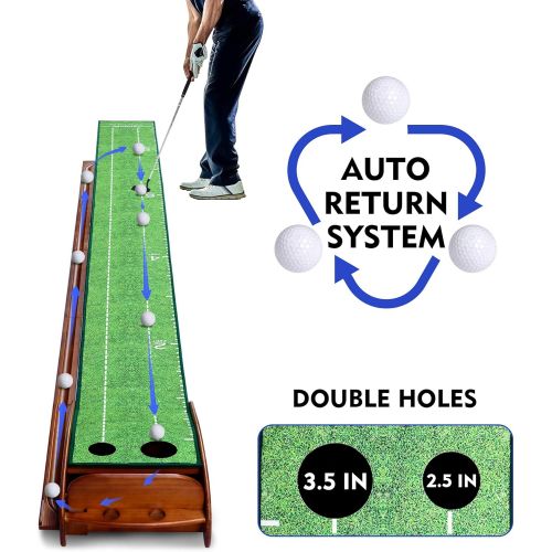  [아마존베스트]Loowoko Wood Golf Putting Green Mat with Auto Ball Return System Mini Golf Game Practice Equipment and Golf Gifts for Men Home Office Backyard Indoor Outdoor Use (Indoor Golf)