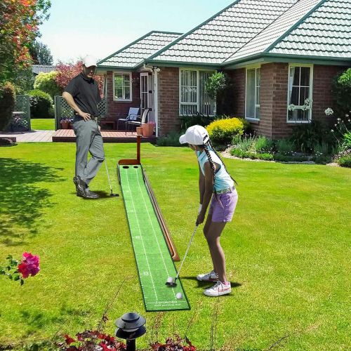  [아마존베스트]Loowoko Wood Golf Putting Green Mat with Auto Ball Return System Mini Golf Game Practice Equipment and Golf Gifts for Men Home Office Backyard Indoor Outdoor Use (Indoor Golf)