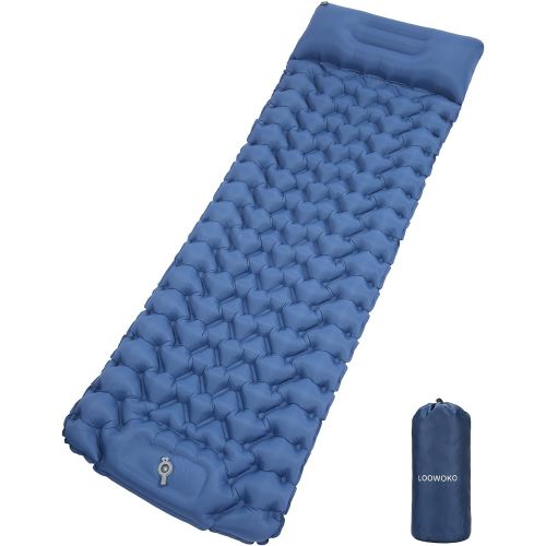  Loowoko Sleeping Pad Camping Mat for Backpacking Gear - Hiking Air Mattress Ultralight Camping Pads with Build-in Inflatable Pump - Upgrade Thickness & Size