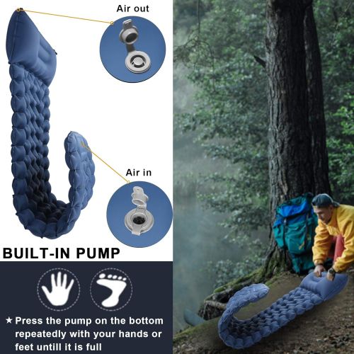  Loowoko Sleeping Pad Camping Mat for Backpacking Gear - Hiking Air Mattress Ultralight Camping Pads with Build-in Inflatable Pump - Upgrade Thickness & Size