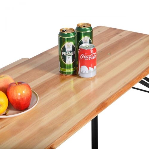  LordBee 3 pcs Folding Wooden Picnic Table Bench Set Simple Design Modern Furniture