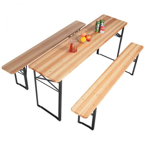  LordBee 3 pcs Folding Wooden Picnic Table Bench Set Simple Design Modern Furniture