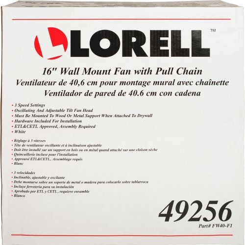  Lorell, LLR49256, Pull-chain Wall Mounting 3-speed Fan, 1 Each, White