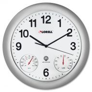 Lorell Analog Temperature/Humidity Wall Clock, 12-Inch, Silver