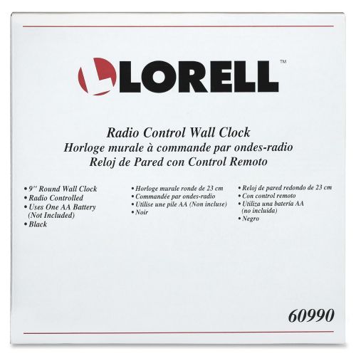  Lorell 60990 Wall Clock, 9 in., Arabic Numerals, White Dial/Black Frame