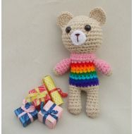 /LorensDolls Rainbow Baby Crochet Rattle Crochet Teddy Bear New Baby Gift Baby Shower Gift Baby Rattles Crochet toy Teddy Bear Rainbow Animals Eco Toys