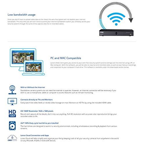  Lorex Wireless Camera System, with 6 HD Rechargeable Wire Free Cameras, 95 Night Vision, 2-Way Audio Speaker-Mic