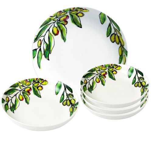  Lorren Home Trends PS5 5 Piece Porcelain Pasta Set Olive Design Multicolor