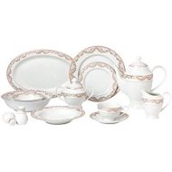 Lorren Home Trends 57 Piece Beauty Bone China Dinnerware Set (Service for 8 People), Pink