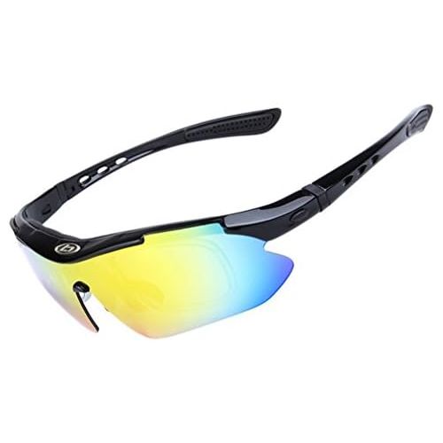  [아마존베스트]Lorsoul Polarized U.V Protection Sports Glasses,Cycling Wrap Sunglasses with 5 Interchangeable Lenses for Riding Driving Fishing Running Golf and All Outdoor Activities