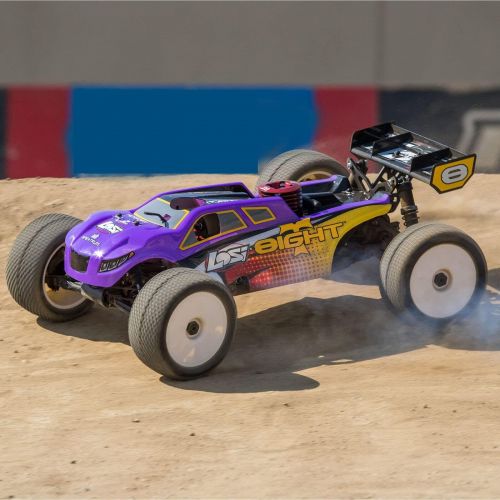  Losi RC Car 1/8 8IGHT-T 4WD Truggy Nitro RTR (Nitromethane Fuel, Dispenser, Charger and Glow Igniter not Included) Purple/Yellow, LOS04011V2