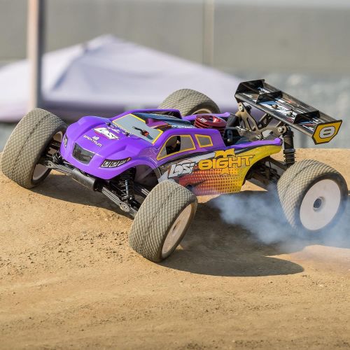  Losi RC Car 1/8 8IGHT-T 4WD Truggy Nitro RTR (Nitromethane Fuel, Dispenser, Charger and Glow Igniter not Included) Purple/Yellow, LOS04011V2