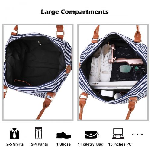  Losmile Womens Travel Duffel Bag LOSMILE Carry-on Bag Weekend Tote Bag Overnight Bag (Navy Blue Stripe)