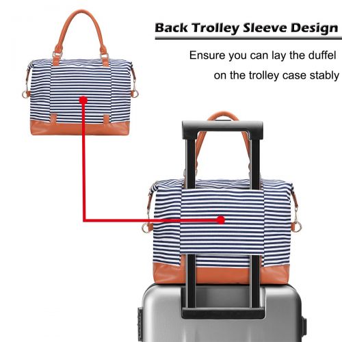  Losmile Womens Travel Duffel Bag LOSMILE Carry-on Bag Weekend Tote Bag Overnight Bag (Navy Blue Stripe)