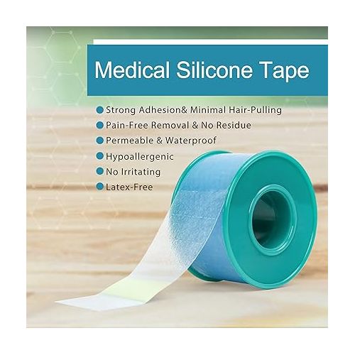  LotFancy Medical Soft Silicone Tape, 4Rolls 1inch x 5.5Yards, Adhesive Water-Proof Surgical Tape with Perforation for Easy Tear, Surgery First Aid Tape for Wound, Bandage