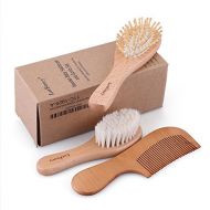 [아마존베스트]LotFancy Baby Hair Brush and Comb Set for Newborns & Toddlers, Natural Wooden Soft Goat Bristle Brush for Cradle Cap Wooden Comb Perfect for Baby Shower and Registry Gift