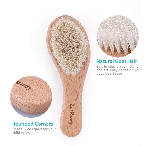  [아마존베스트]LotFancy Baby Hair Brush and Comb Set for Newborns & Toddlers, Natural Wooden Soft Goat Bristle Brush for Cradle Cap Wooden Comb Perfect for Baby Shower and Registry Gift