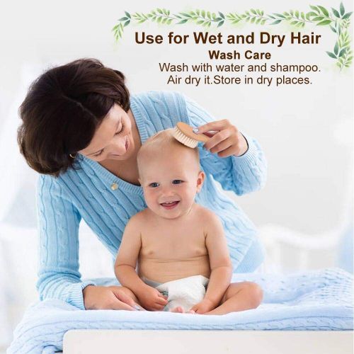  [아마존베스트]LotFancy Baby Hair Brush and Comb Set for Newborns & Toddlers, Natural Wooden Soft Goat Bristle Brush for Cradle Cap Wooden Comb Perfect for Baby Shower and Registry Gift