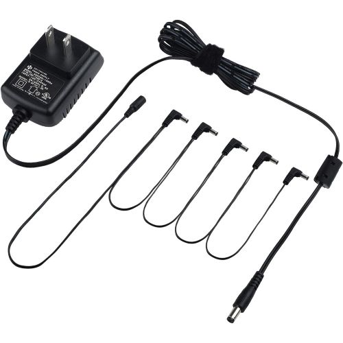  Pedal Power Supply by LotFancy, 9V 1A AC/DC Adapter with 5 Way Daisy Chain Cord, for BOSS Dunlop Ditto TC Electronic Guitar Pedals, UL Listed, Center Negative, Extended Length Cabl