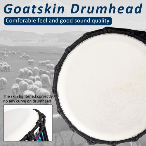  [아마존베스트]lotmusic Djembe African Drum Bongo Congo Stardard Size Mahogany Goatskin Drumhead (8, Blue)