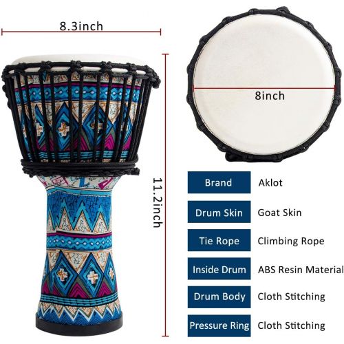  [아마존베스트]lotmusic Djembe African Drum Bongo Congo Stardard Size Mahogany Goatskin Drumhead (8, Blue)