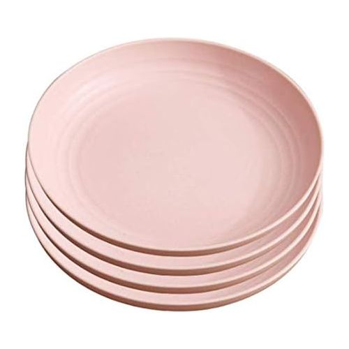  Lotsa Style 9.9 Unbreakable Dinnerware Wheat Straw Plates Set of 4, Reuseable, Microwave, Sterilizer and Dishwasher Safe for Kids and Everyday Use (Pink)