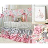LottieDaBaby Pink and Gray Baby Girl Bedding | Pink Watercolor Floral Crib Bedding | Pink Floral Crib Set | Modern Floral Nursery | Lottie Da Baby