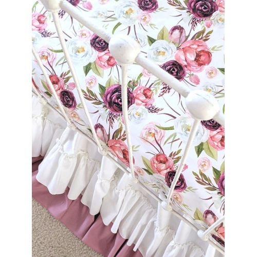  LottieDaBaby Bumperless Baby Bedding, Custom Baby Girl Bedding with Pink and Yellow Ruffle Crib Bedding Accents - Lily Belle