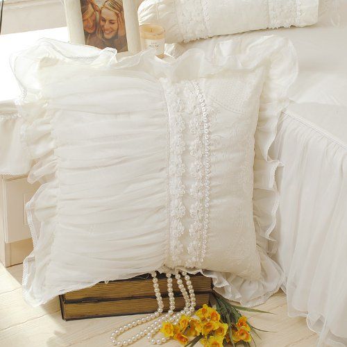  Lotus FADFAY Home Textile,Beautiful Milk White Ruffle Bedding Set,Korean Bedding Sets,Girls Lace Ruffled Bedding Set,9Pcs,Queen