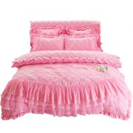 Lotus Karen Pink Quilted Princess Bedding Set Romantic Lace Ruffles Quilting Heart Shape Bedspread Coverlet Set for Girls Including 1Duvet Cover,1Bedskirt,2Pillowcases