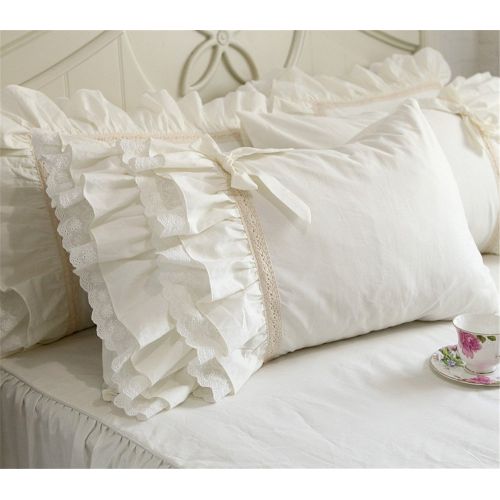  Lotus Karen Jennifer Off-White Girls Bedding Set Shaggy Chic Multi-Ruffle Princess Bed Set with Cute Bow-Knots Cotton Twin Size 4-Piece Bedding (1Duvet Cover/1Bed Skirt/2Pillowcase