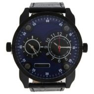 Louis Villiers AG3736-14 Black/Mens Black Leather Strap Watch