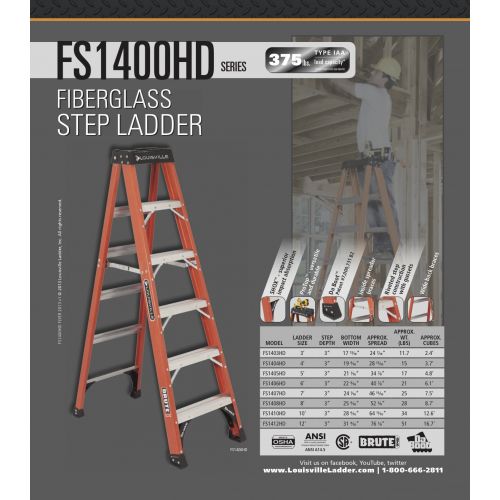  Louisville Ladder 6-Foot Fiberglass Step Ladder, 375-Pound Capacity, FS1406HD